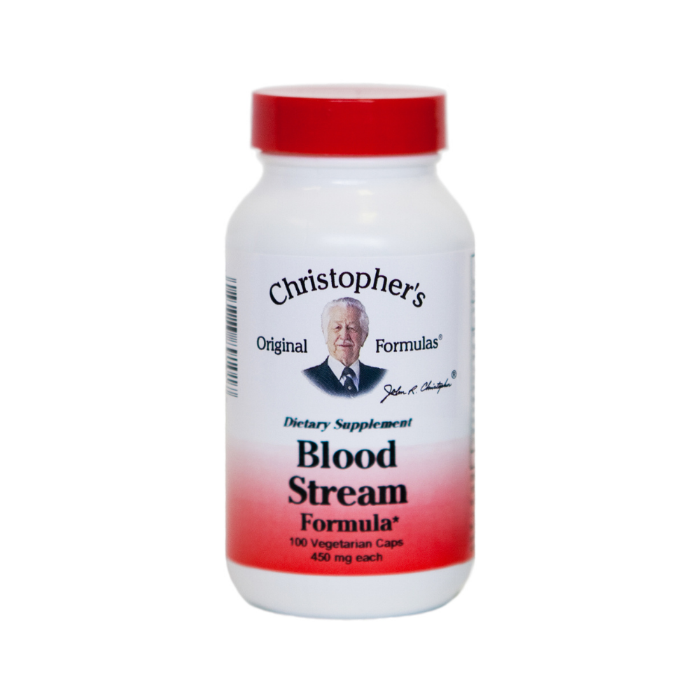 Supplement bottle labeled 'Christopher's Original Formulas Blood Stream Formula' on a white background
