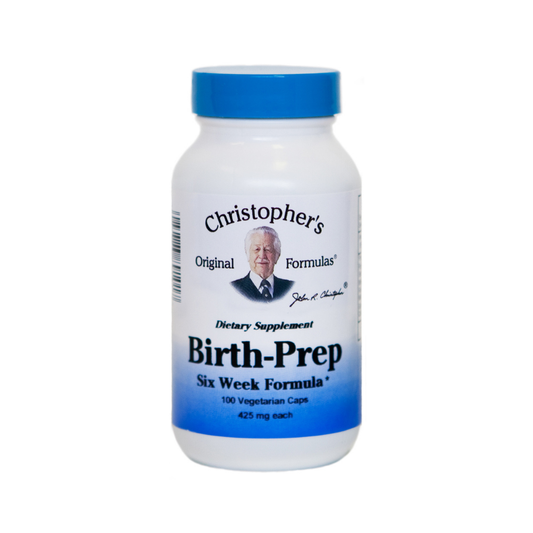 Supplement bottle labeled 'Christopher's Original Formulas Birth-Prep' on a white background