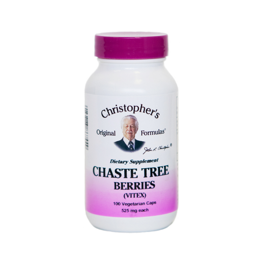 Supplement bottle labeled 'Christopher's Original Formulas Chaste Tree Berries' on a white background