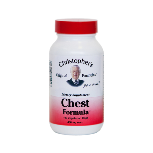 Supplement bottle labeled 'Christopher's Original Formulas Chest Formula' on a white background