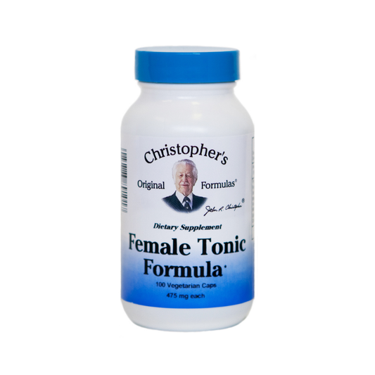 Supplement bottle labeled 'Christopher's Original Formulas Female Tonic Formula' on a white background