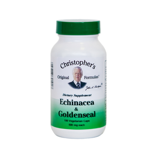 Supplement bottle labeled 'Christopher's Original Formulas' with Echinacea and Goldenseal on a white background