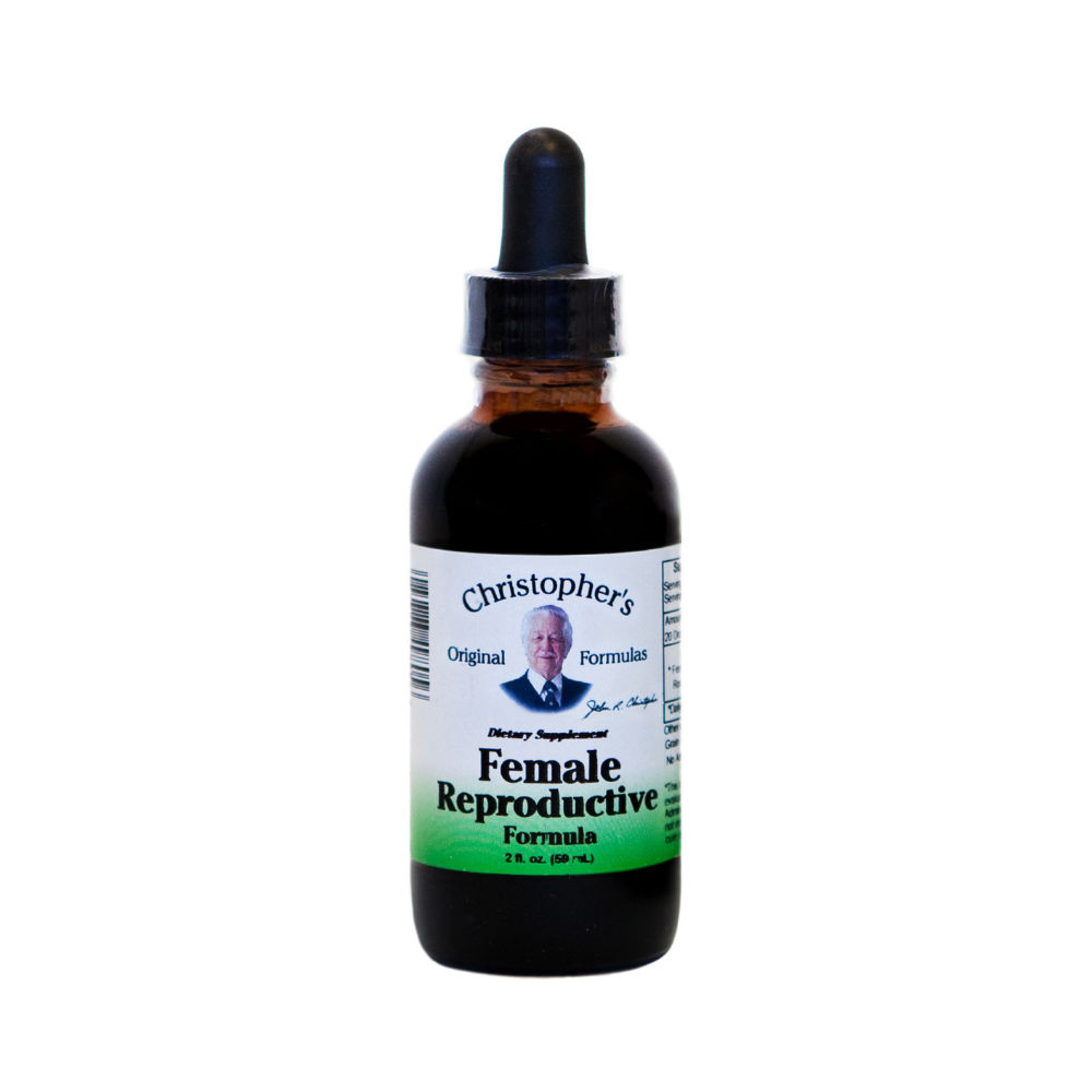Bottle of Christopher's Original Formulas Female Reproductive Formula on a white background