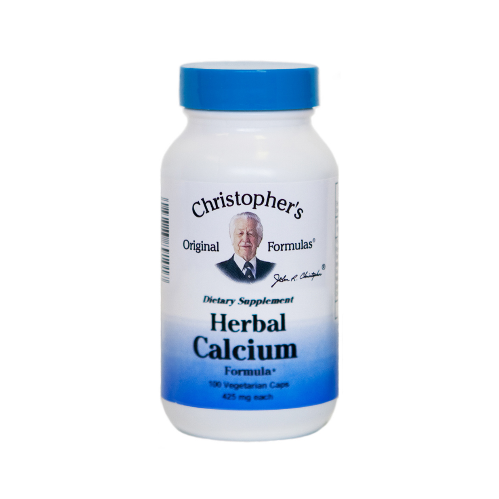 Supplement bottle labeled 'Christopher's Original Formulas Herbal Calcium' on a white background