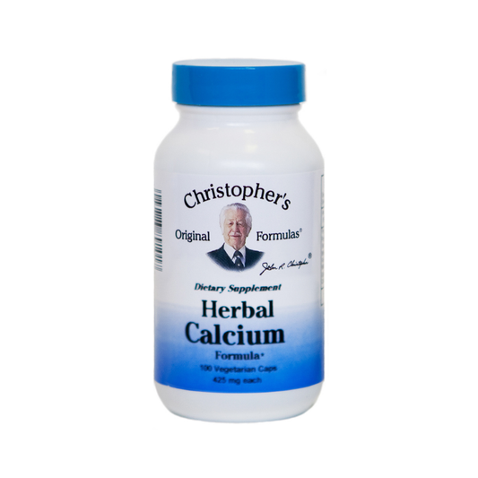 Supplement bottle labeled 'Christopher's Original Formulas Herbal Calcium' on a white background