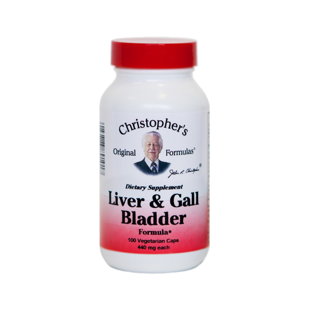 Supplement bottle labeled 'Liver & Gall Bladder' by Christopher's Formulas on a white background